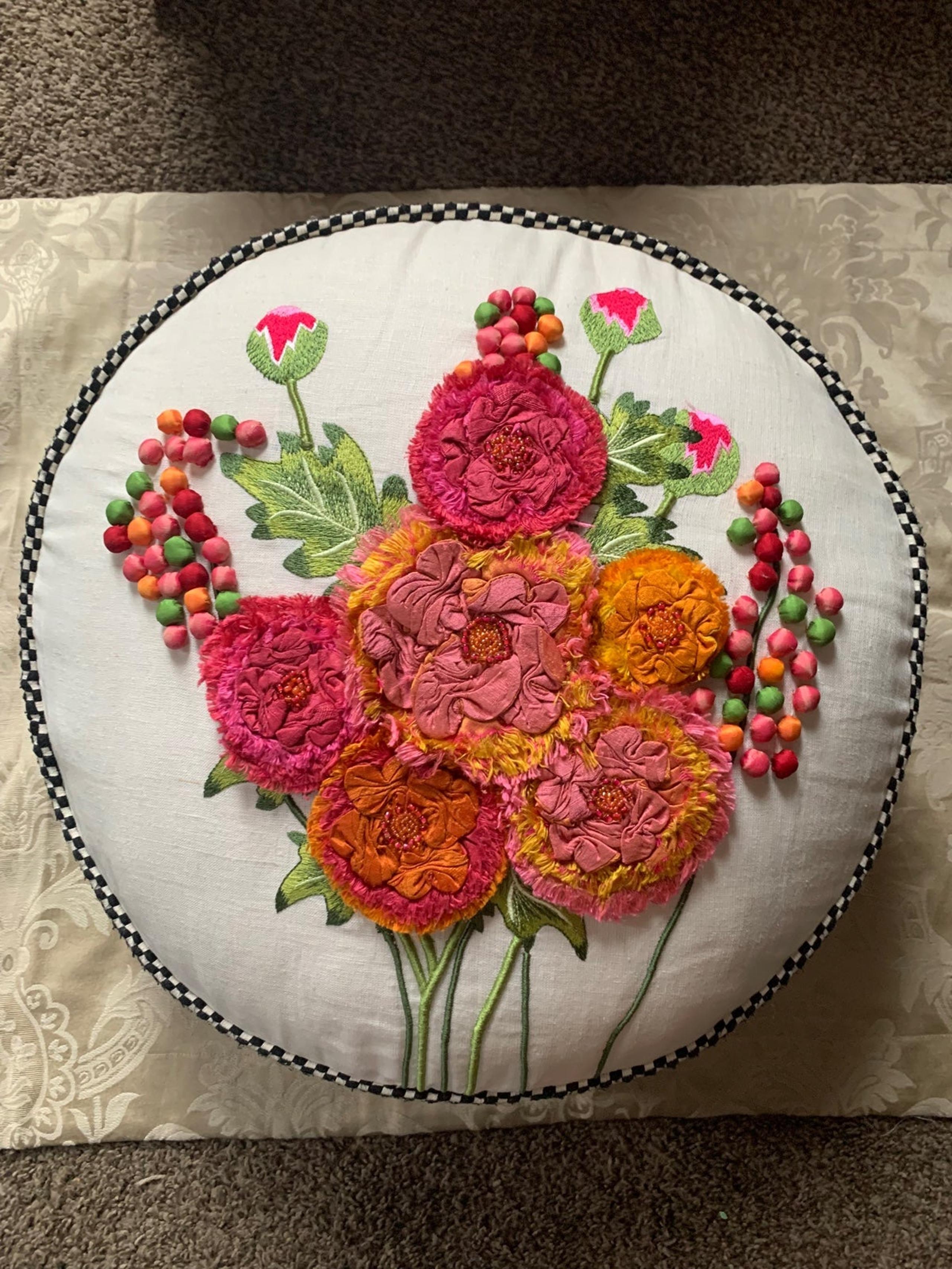 Mackenzie-Childs Decorative Flower Round Pillow
