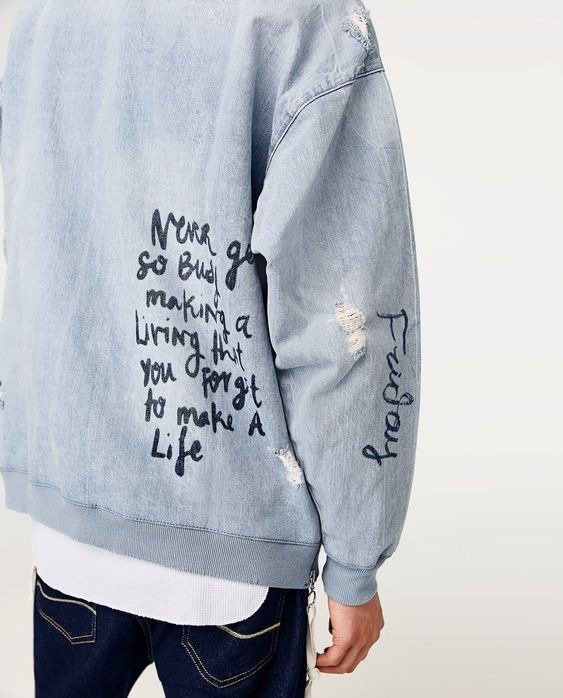 NWT ZARA MAN Ripped graphic sweatshirt L