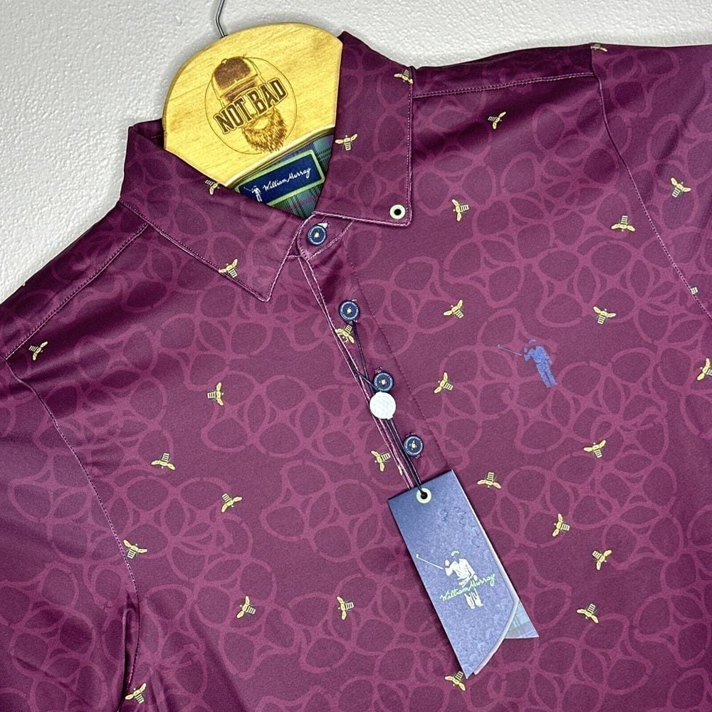 William Murray Shirt Mens Small Burgundy Beer Bee Keepers Golf Classic Polo NWT