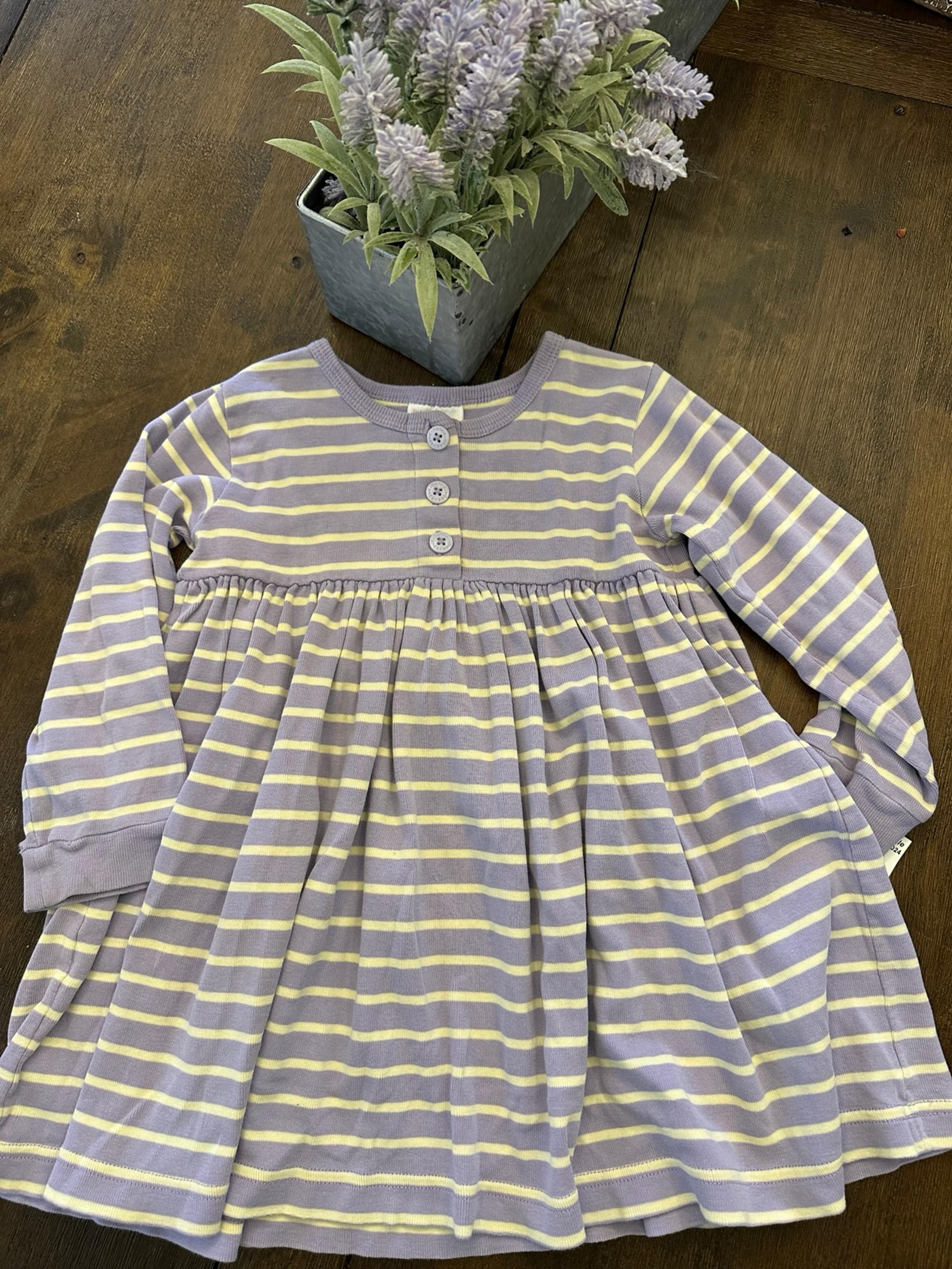 Hanna Anderson Girls Purple & Yellow Striped Girls Size 4 (100) Cotton Dress