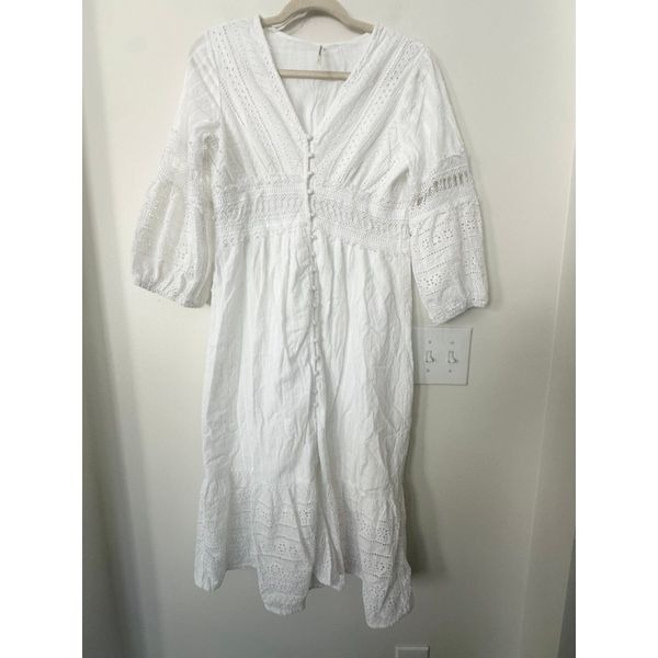 Anthropologie Midi Length White Eyelet Dress 10