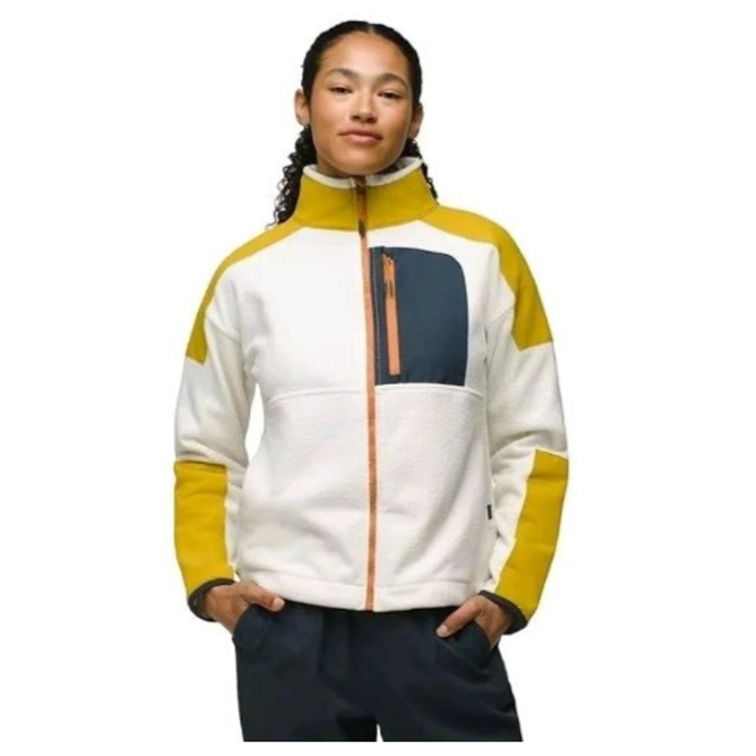 Prana Peak Fleece Jacket Canvas/Golden Leaf Womens XS Color Block Lined Cinched
