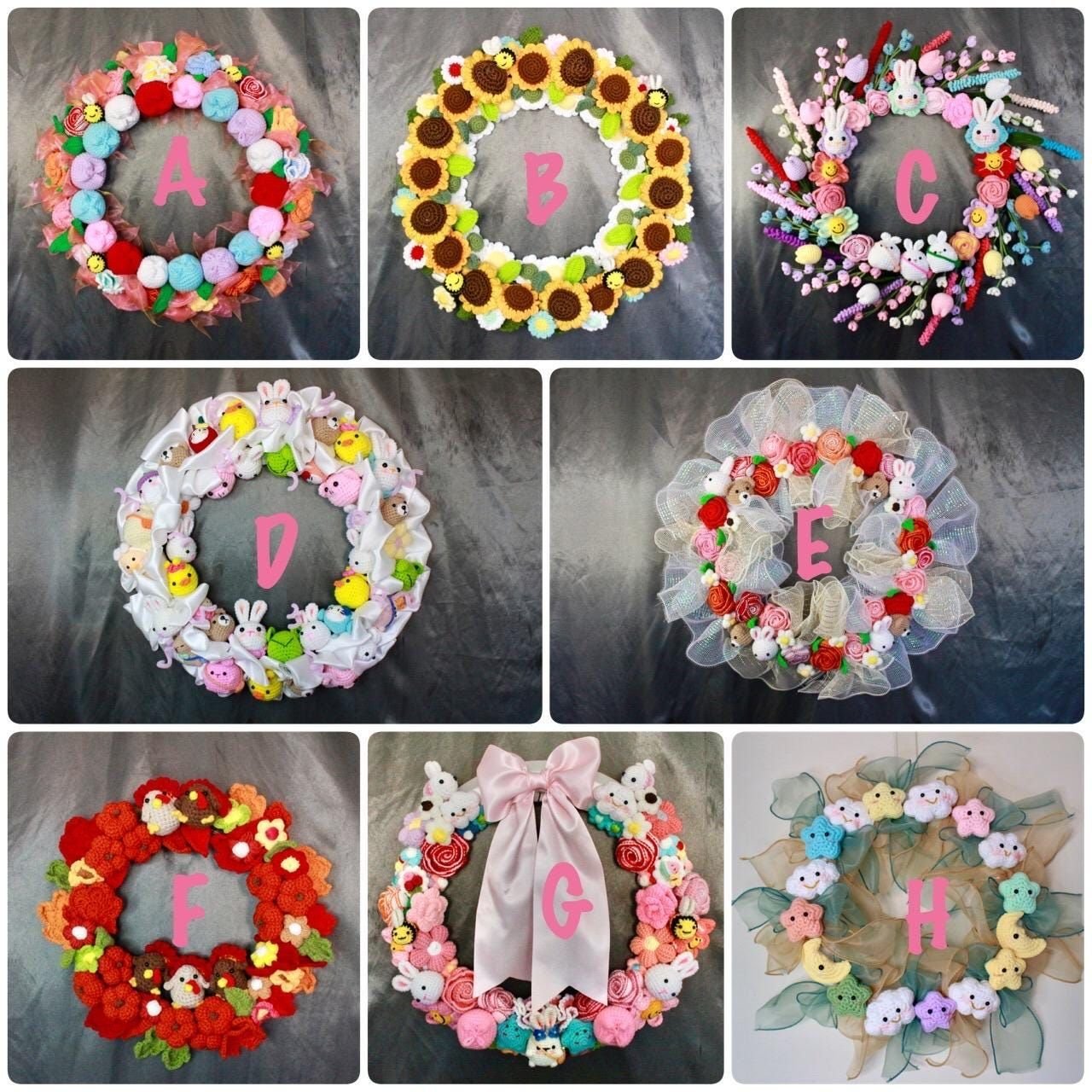 Handmade Crochet Wreaths Spring Floral Wreath For Front Door Decor Floral Wreath