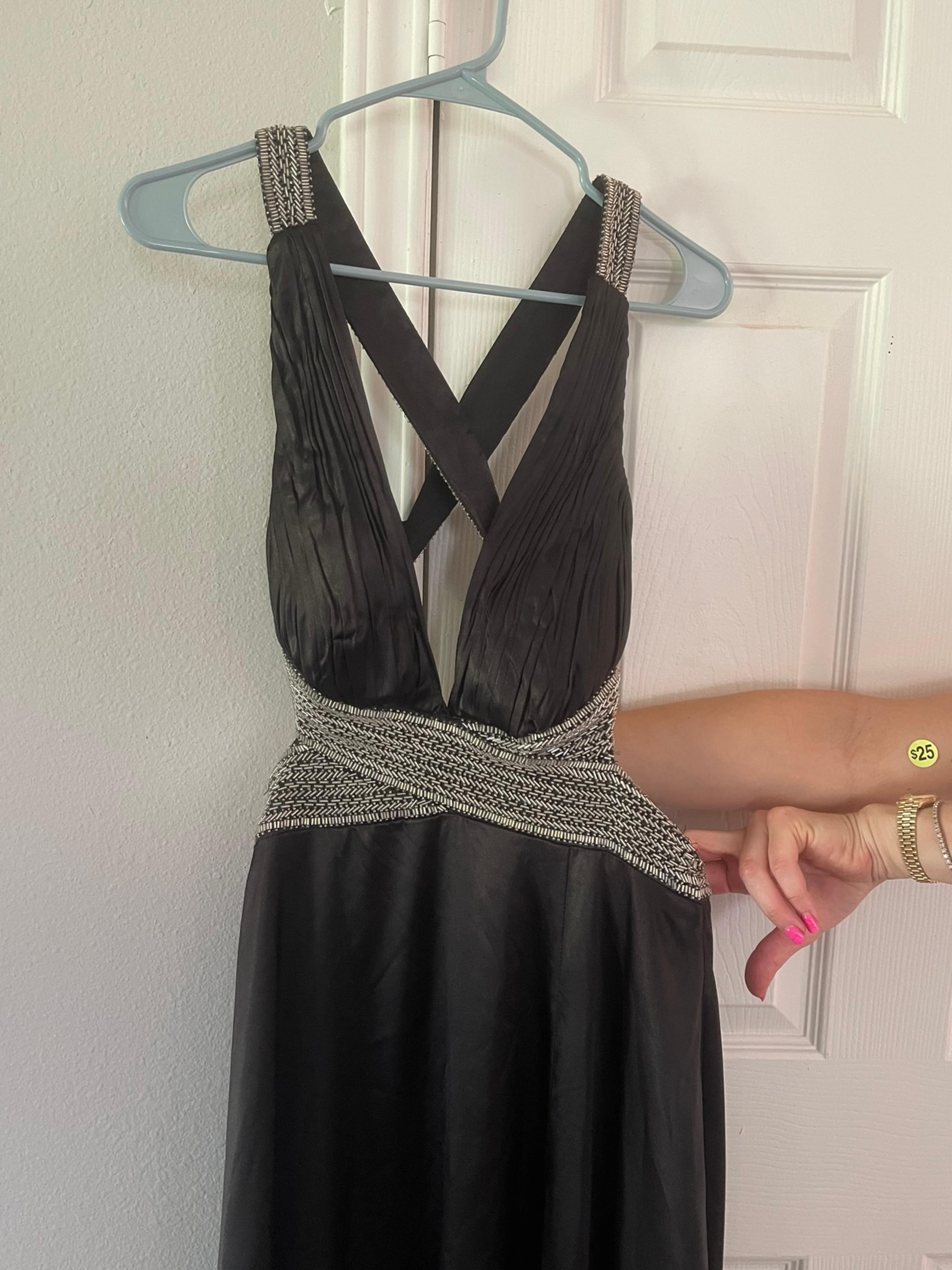 Designer Jovani beaded long gown black and silver beading Size 2