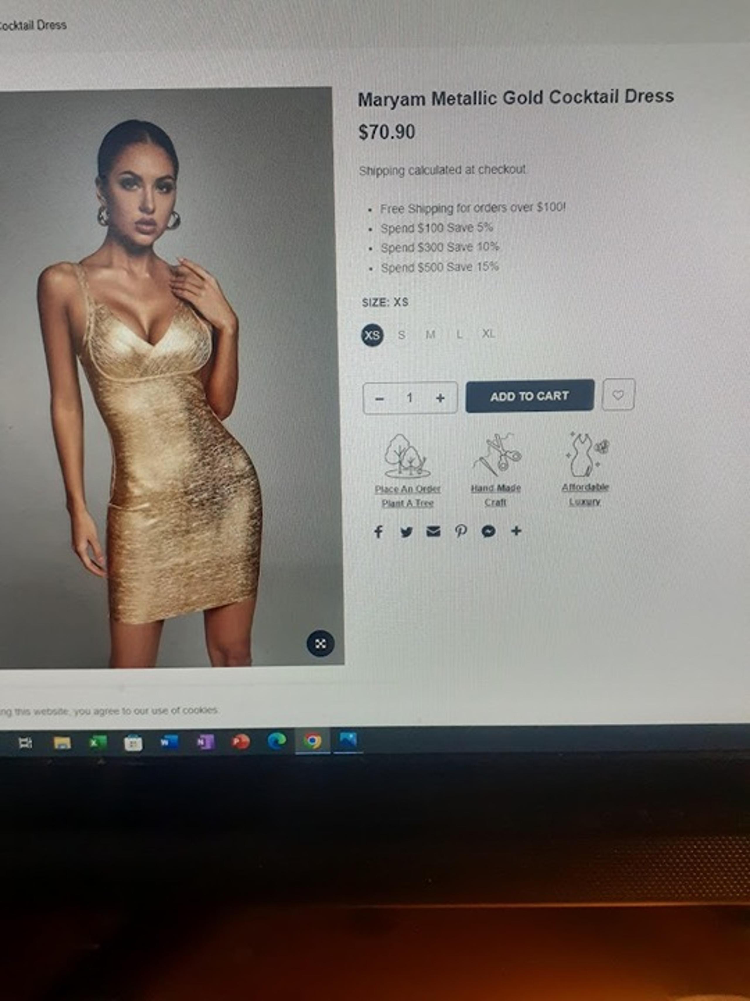 BELLA BARNETT GOLD BODICON V-NECKLINE SIZE US S 4-6