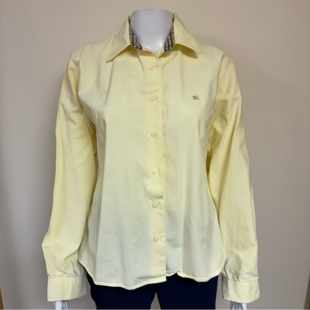 Burberry Burberrys London Plaid Button Down Shirt Tan Yellow Cotton