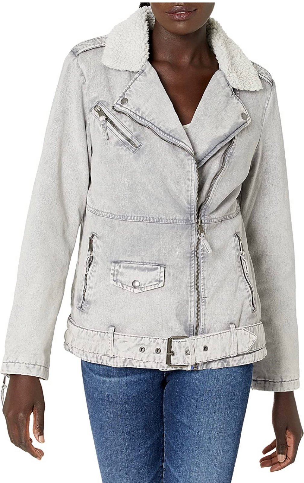 NWT 225 Levi's Oversized Acid Wash Cotton Moto Jacket - Gray M.