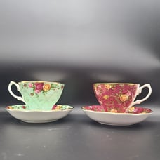Vintage Royal Albert Old Country Roses Set of 2 Bone China Teacups & Saucers
