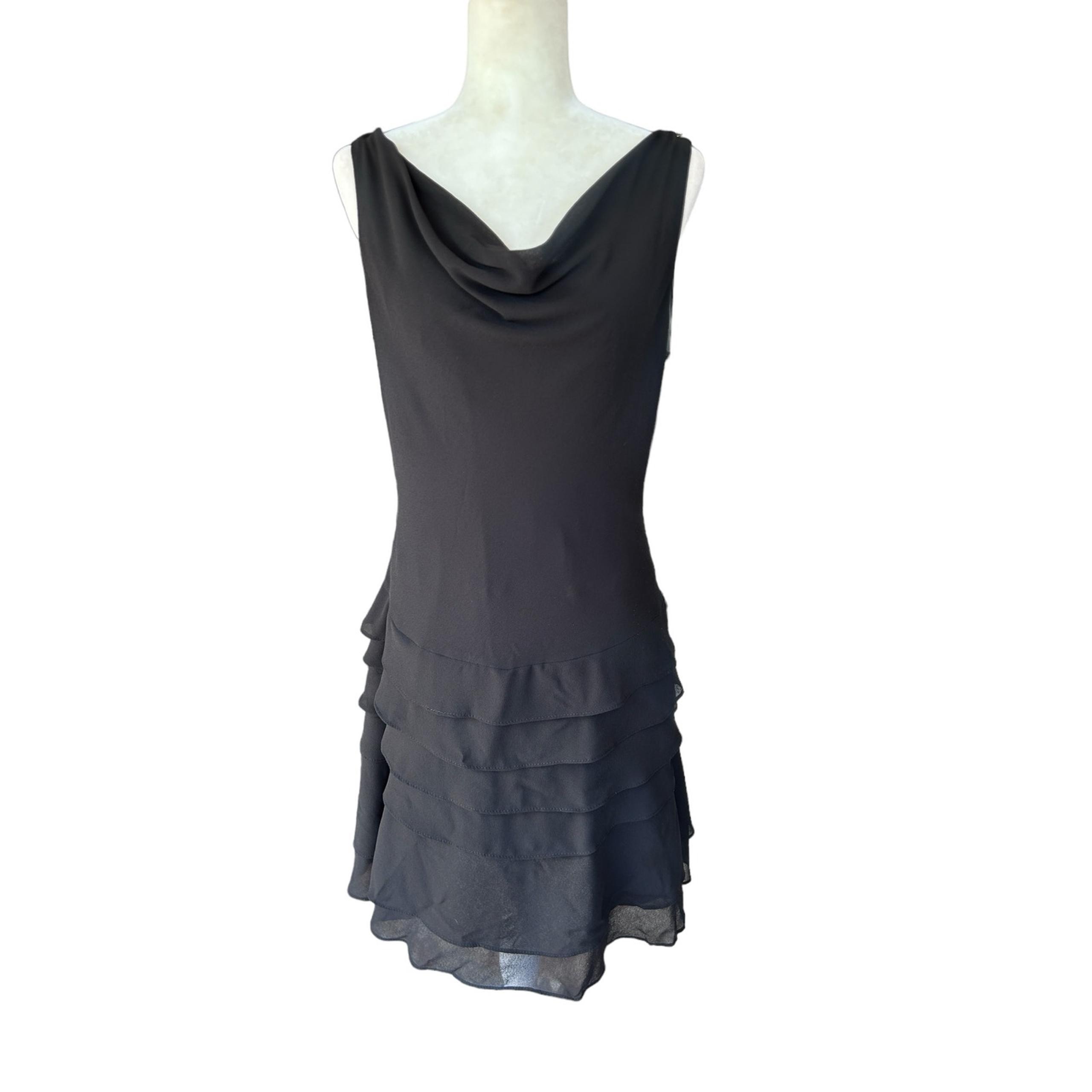 Joseph Ribkoff Dress Womens Size 12 Black Midi Ruffle Morute Whimsygoth Y2k