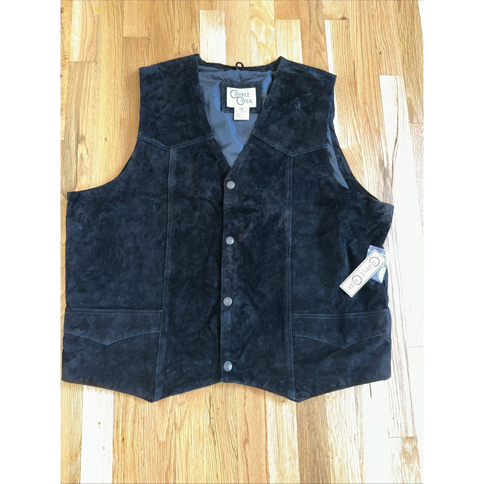 NWT Cripple Creek Western Black Leather Lined Snap Vest Size 3XL Cowboy Rodeo