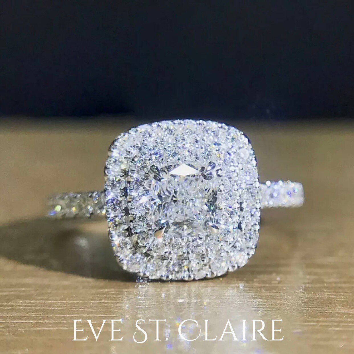 14k white gold diamond ring halo 3 CT radiant & round cut