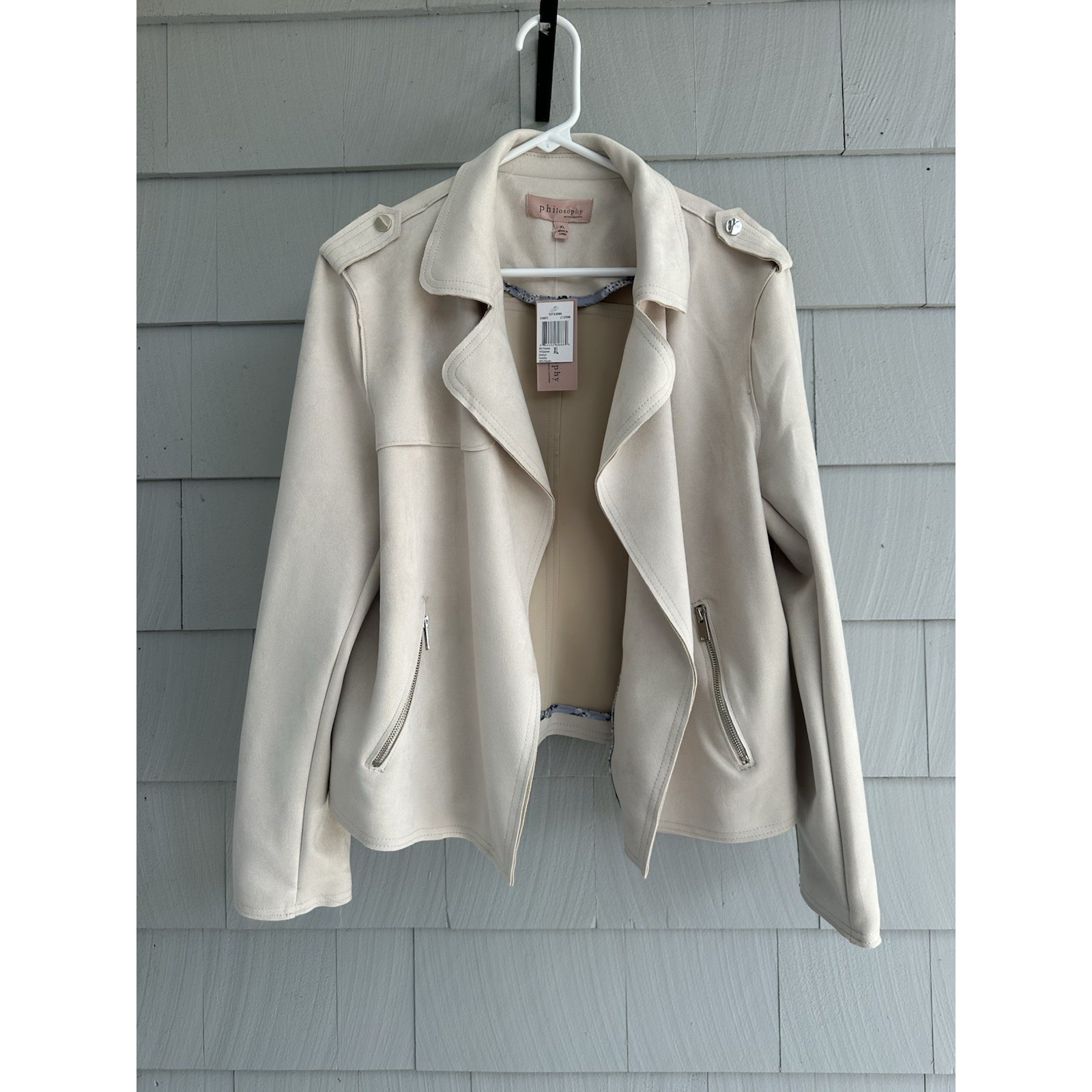 Philosophy Republic Clothing Women's XL Light Stone Faux Suede Moto Jacket Open