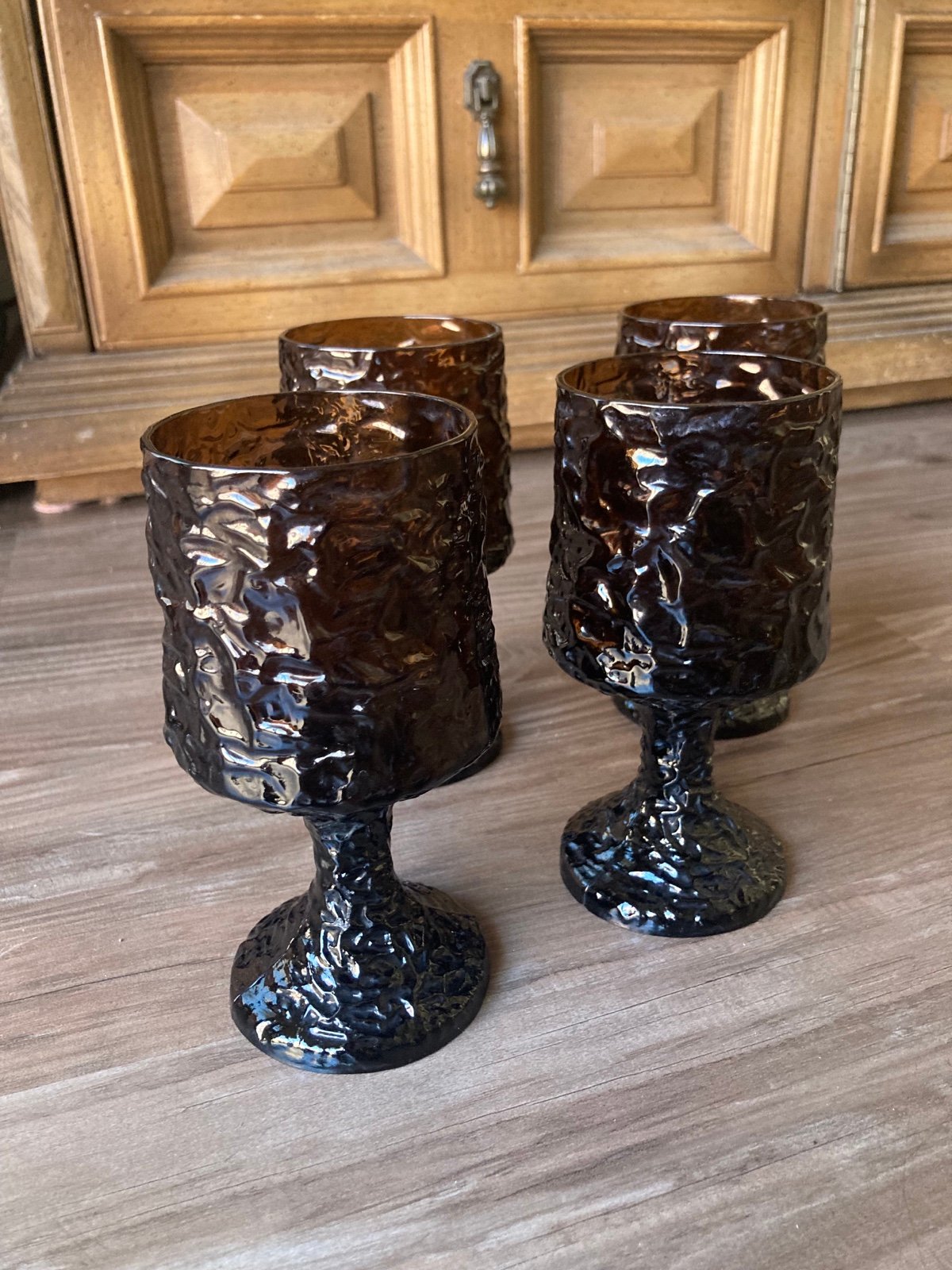 Set of 4 • LENOX Hand Blown Crystal Impromptu Brown Water Goblets