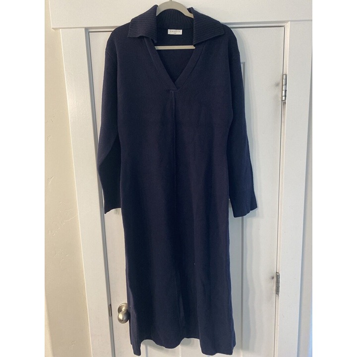 Sandro Women’s Lauryn Midi navy blue long sleeve sweater dress size 36 445