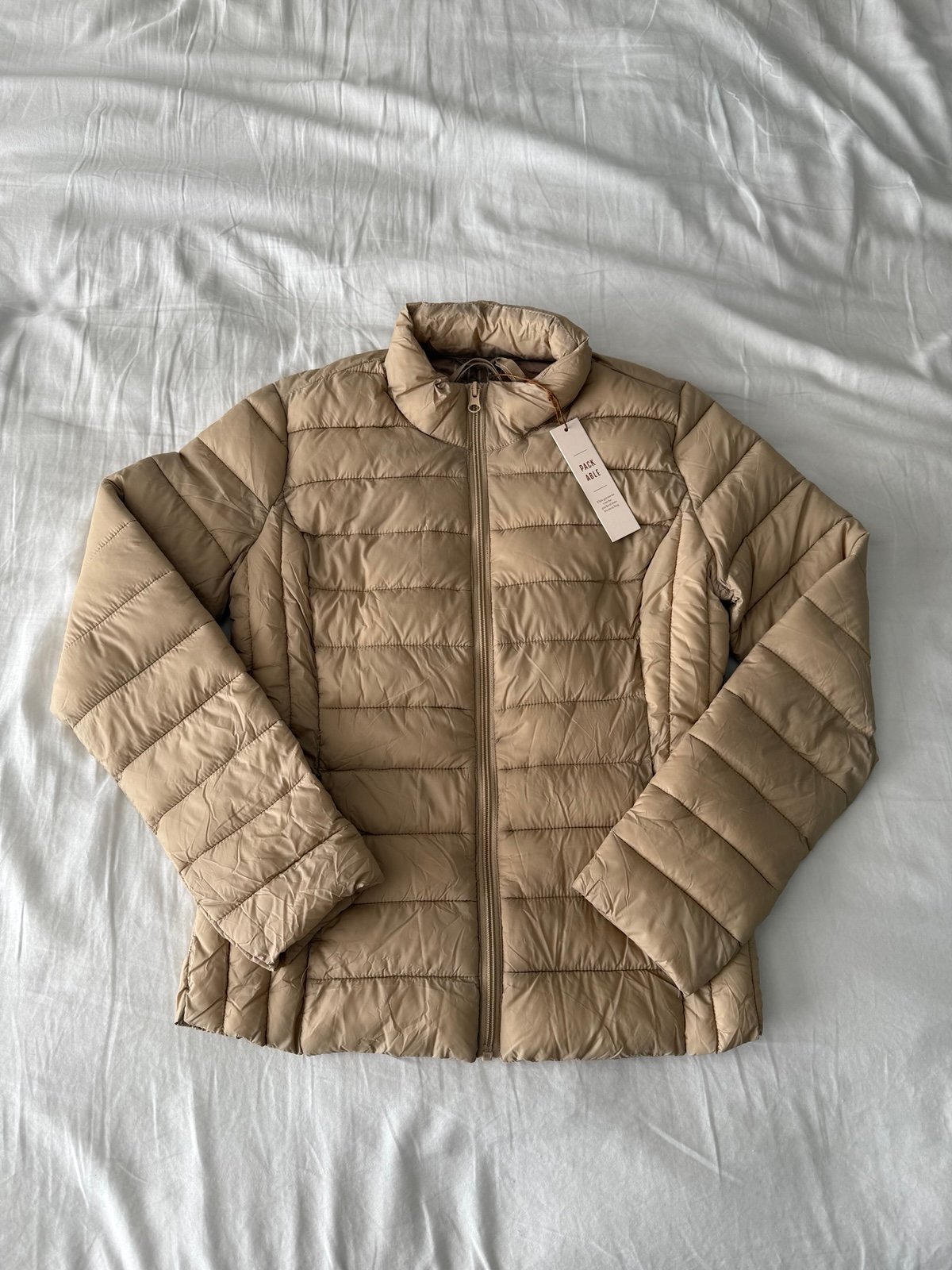 Beige Ultra Light Packable Puffer Jacket