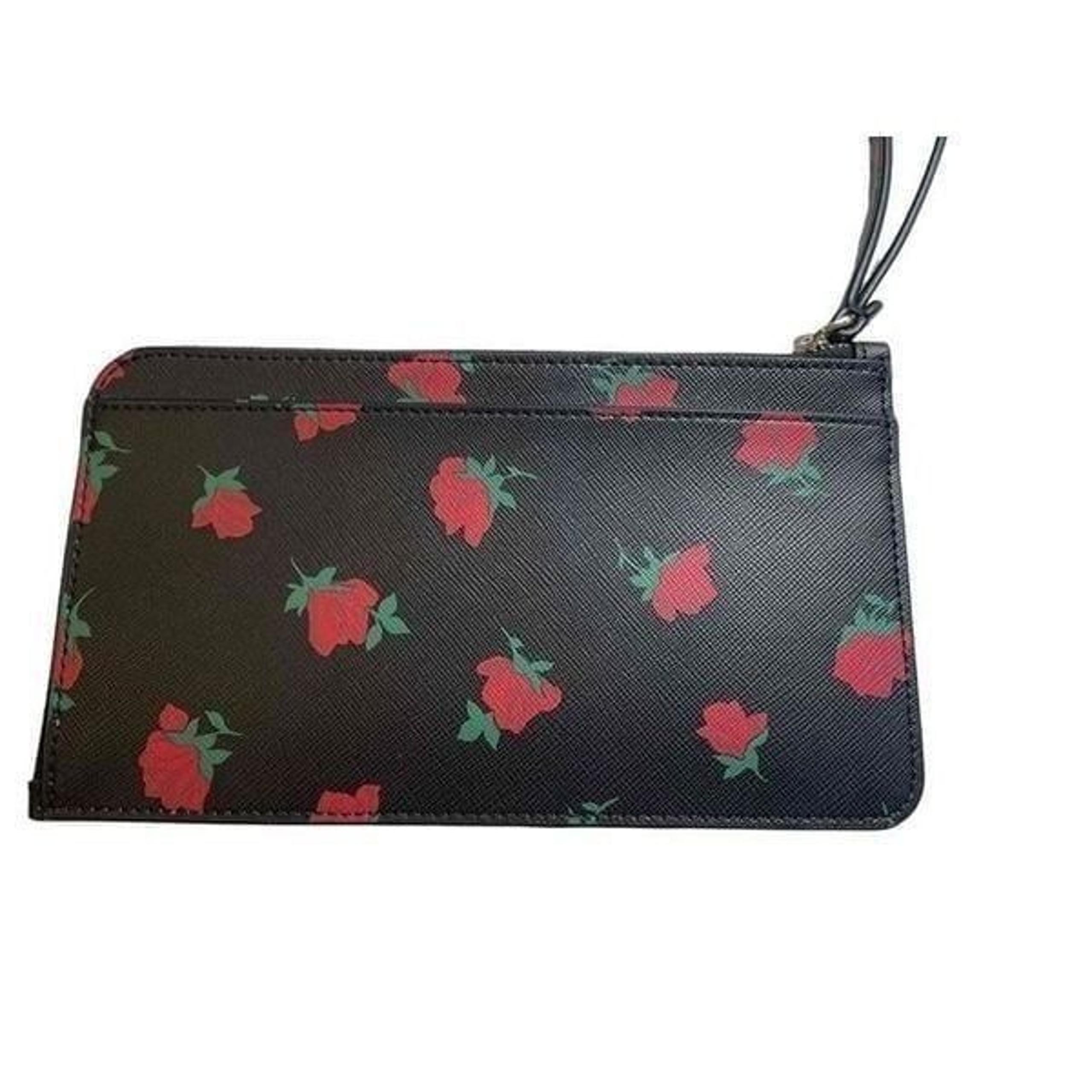 Kate Spade Unisex Black Rose Print Zippered Wristlet Wallet OS