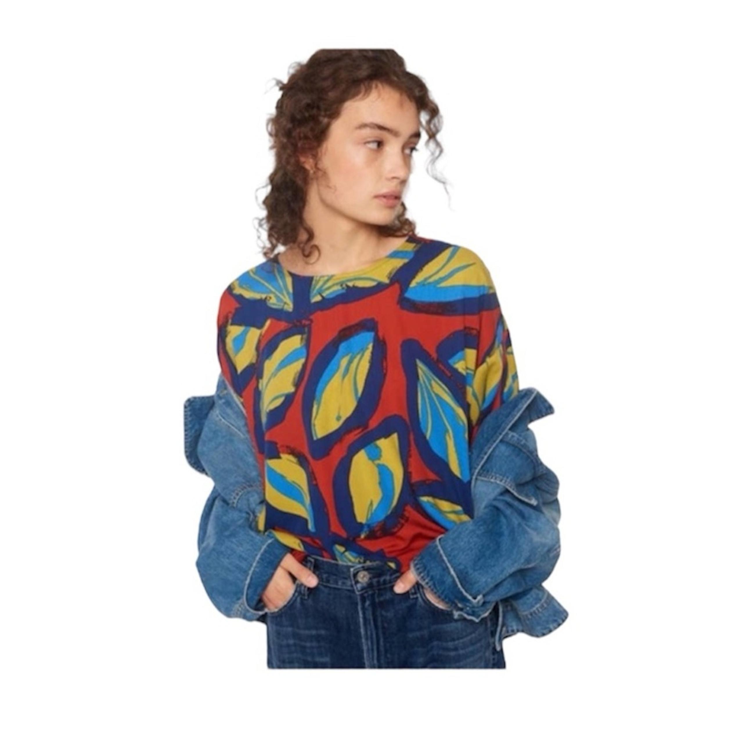 Anthropologie Corey Lynn Calter Rhea Blouse Bold Colorful Leaf Top Size XS