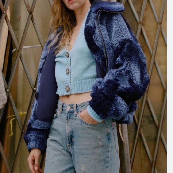 URBAN OUTFITTERS Women’s Blue Tie Dye Sherpa Zip Up Coat Jacket Sz S