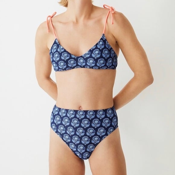 NWT 3x J Crew Bikini Set Blue and Neon Pink Tie-shoulder French Bikini