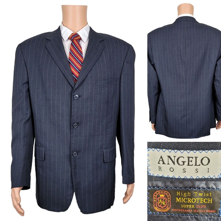 Angelo Rossi Mens Blazer Sport Coat Three Button Casual Jacket 44R Blue Suits