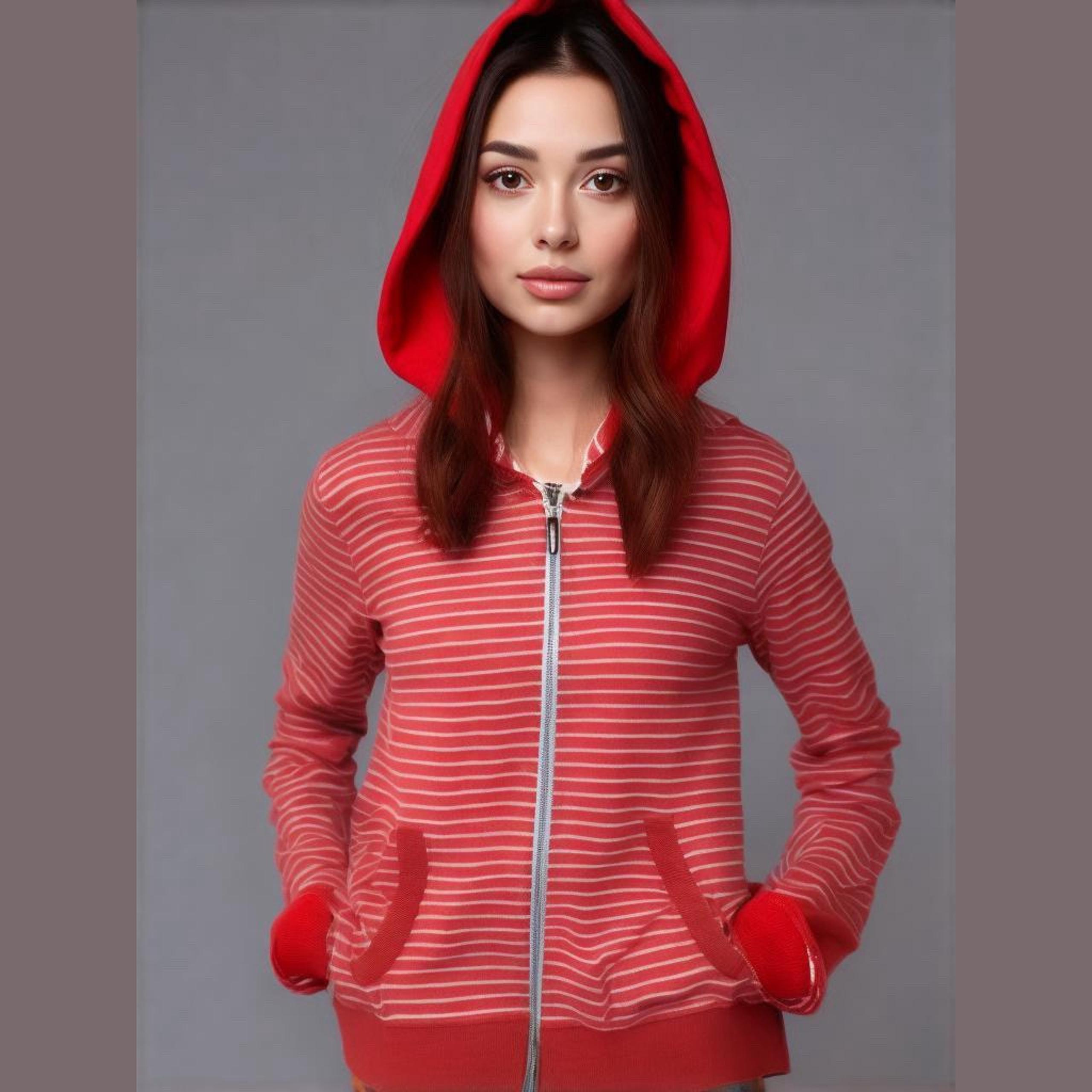 Tommy Hilfiger Orange & White Striped Knit Full Zip Hooded Jacket Women Sz L