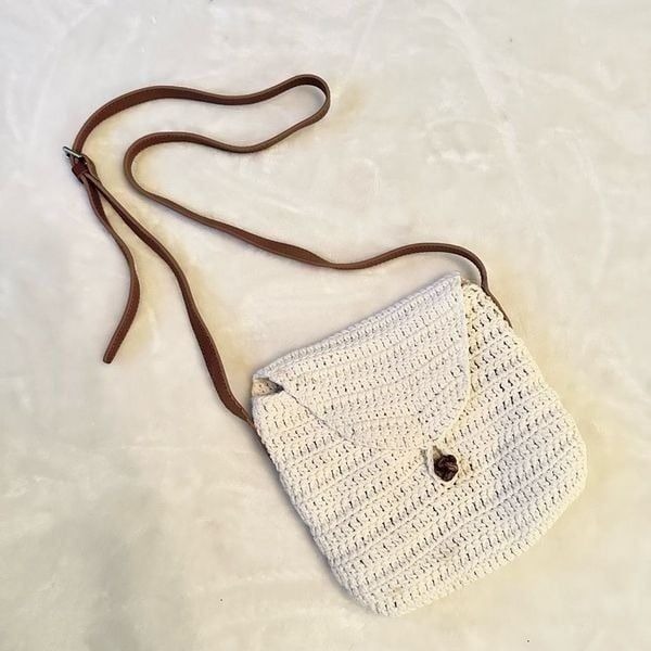 Ralph Lauren cream crochet crossbody with brown leather detail