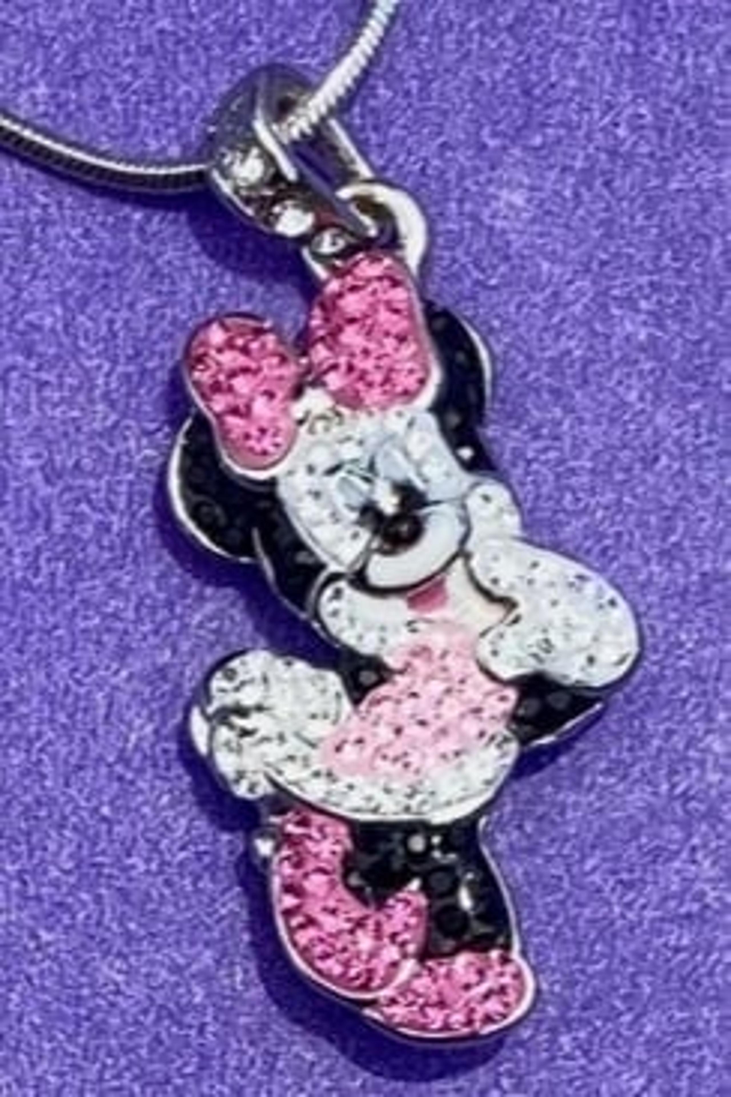 Beautiful Disney PAVE Minnie Mouse Sparkle Rhinestone Pendant W/ 18”-20” Snake