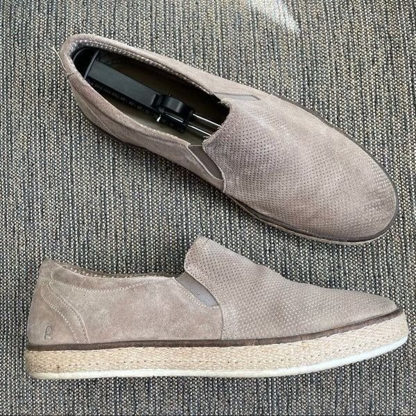 Roan by BED STU Taupe Perforated Suede Leather Loafers Woven Detail 10.5