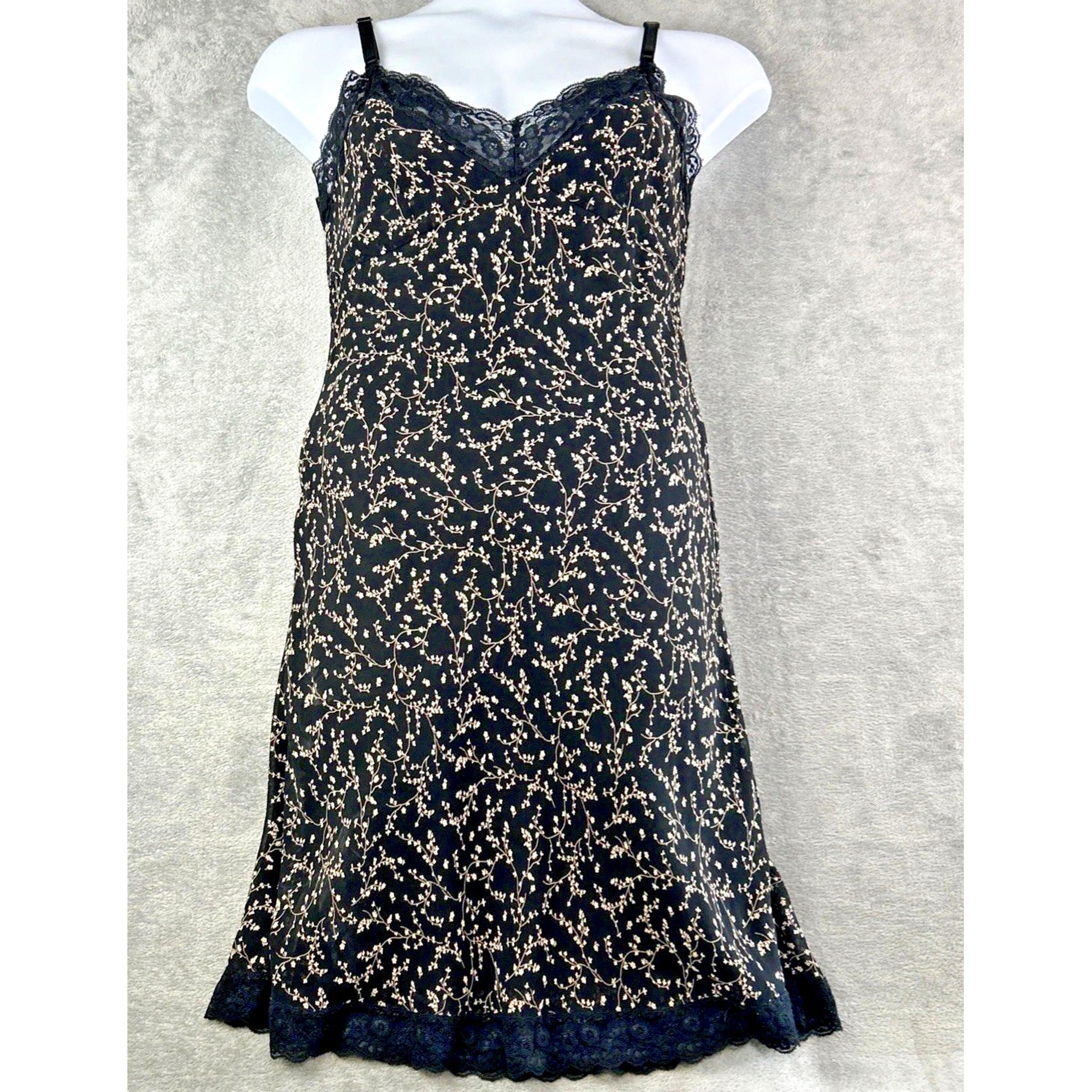Warehouse Dress Black Beige Ditsy Floral Babydoll Slip Cottage Core Y2K Lace