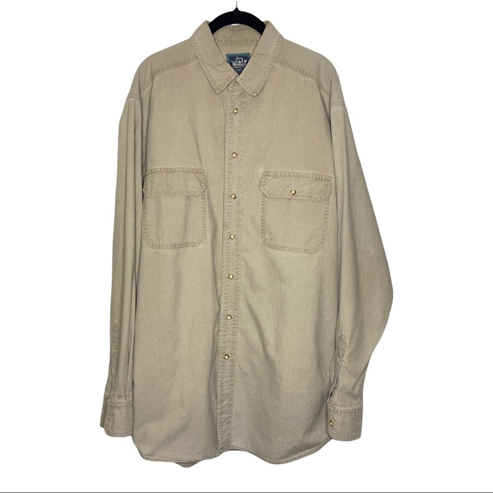 Woolrich Men’s Long Sleeve Button Up In Sand 100% Cotton Size Large Tall