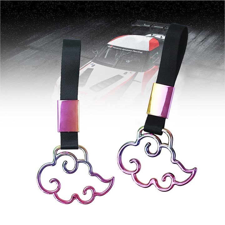 2PCS New Cloud Shaped Neo Chrome JDM TSURIKAWA Handle White Strap Charm Drift