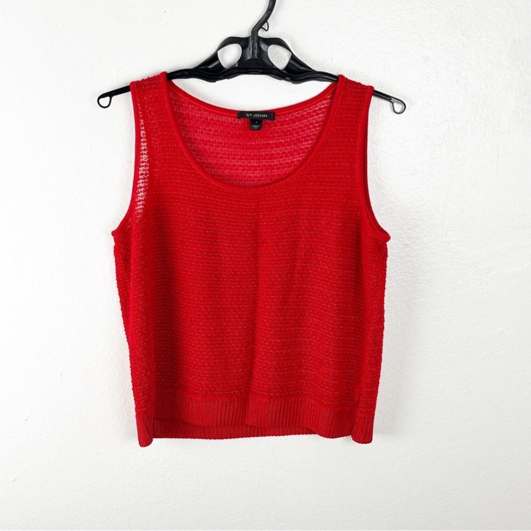ST. JOHN Red Wool Blend Open Knit Tank Top, Size Large