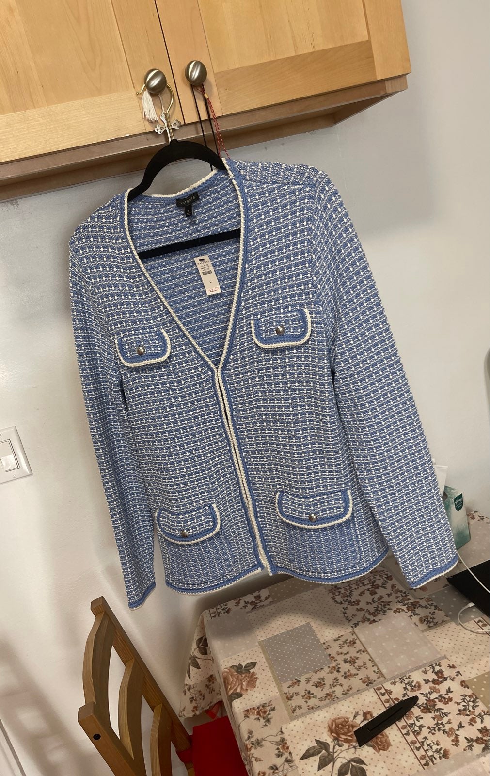 Brand new baby blue Talbots jacket! Size L comes with tags. Very soft, cotton ba