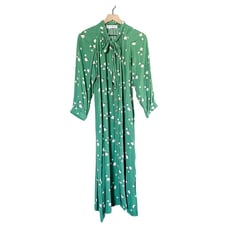 Buru Green Floral Bow Housecoat Dress Extra Small XS