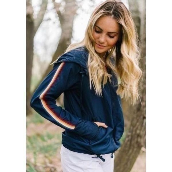 ZYIA Navy Blue Full Zip Rainbow Bomber/windbreaker Jacket