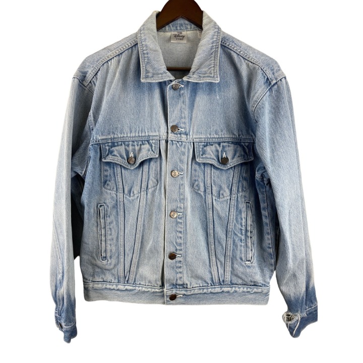 Vintage Disney Distressed Denim Jean Jacket Embroidered Size Large READ*