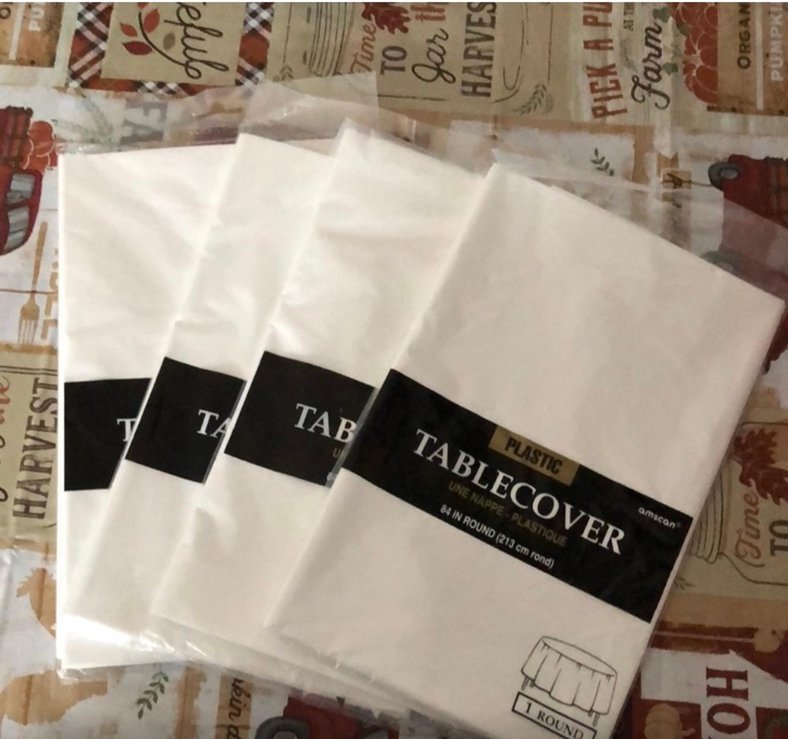 Set of 4 Amscan Fancy White Classy Plastic 84" Round Reusable Event Table Cloths