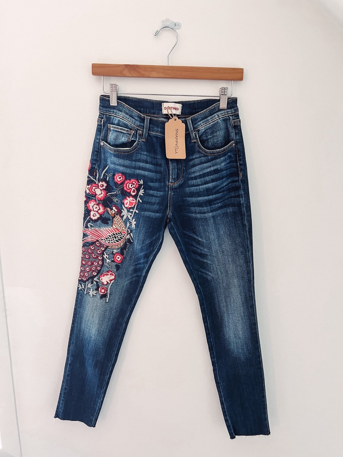 NWT Driftwood Floral Jeans with Red Embroidery