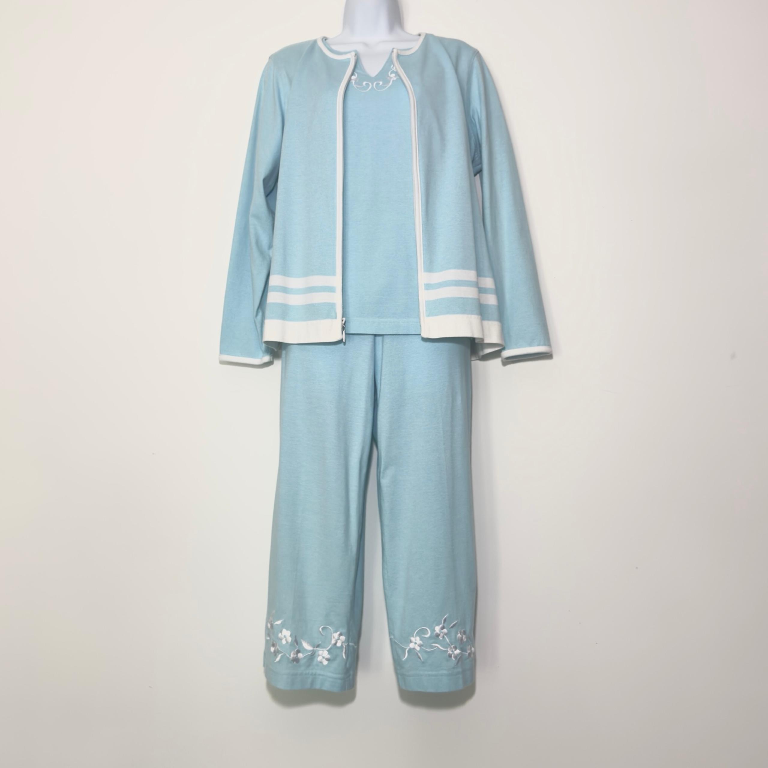 CATHY DANIELS Vintage 3pc Embroidered Flower Jacket Capri Pant Set 
Size S/M