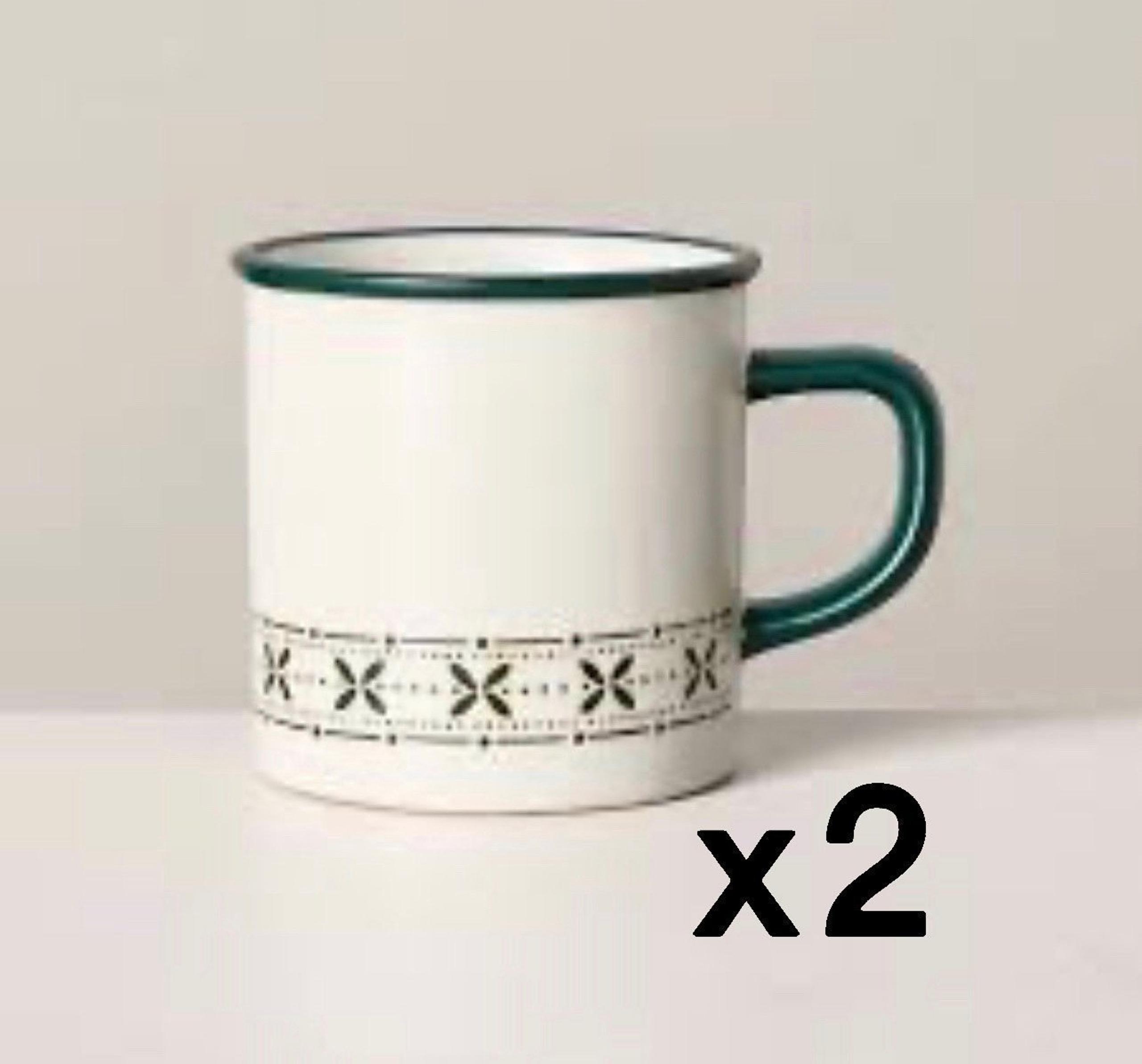 Hearth & Hand 9.5oz Fair Isle Stripe Stoneware Mug Green/Cream - Set of 2