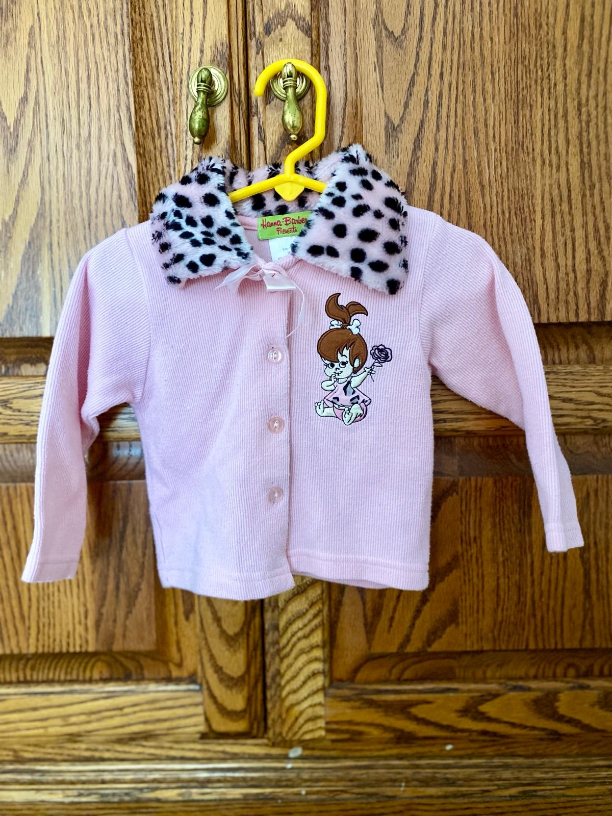 Vintage/ y2k pebbles embroidered pink cardigan