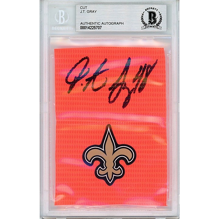 J.T. Gray Signed New Orleans Saints Football Pylon Piece Beckett Slab Autograph