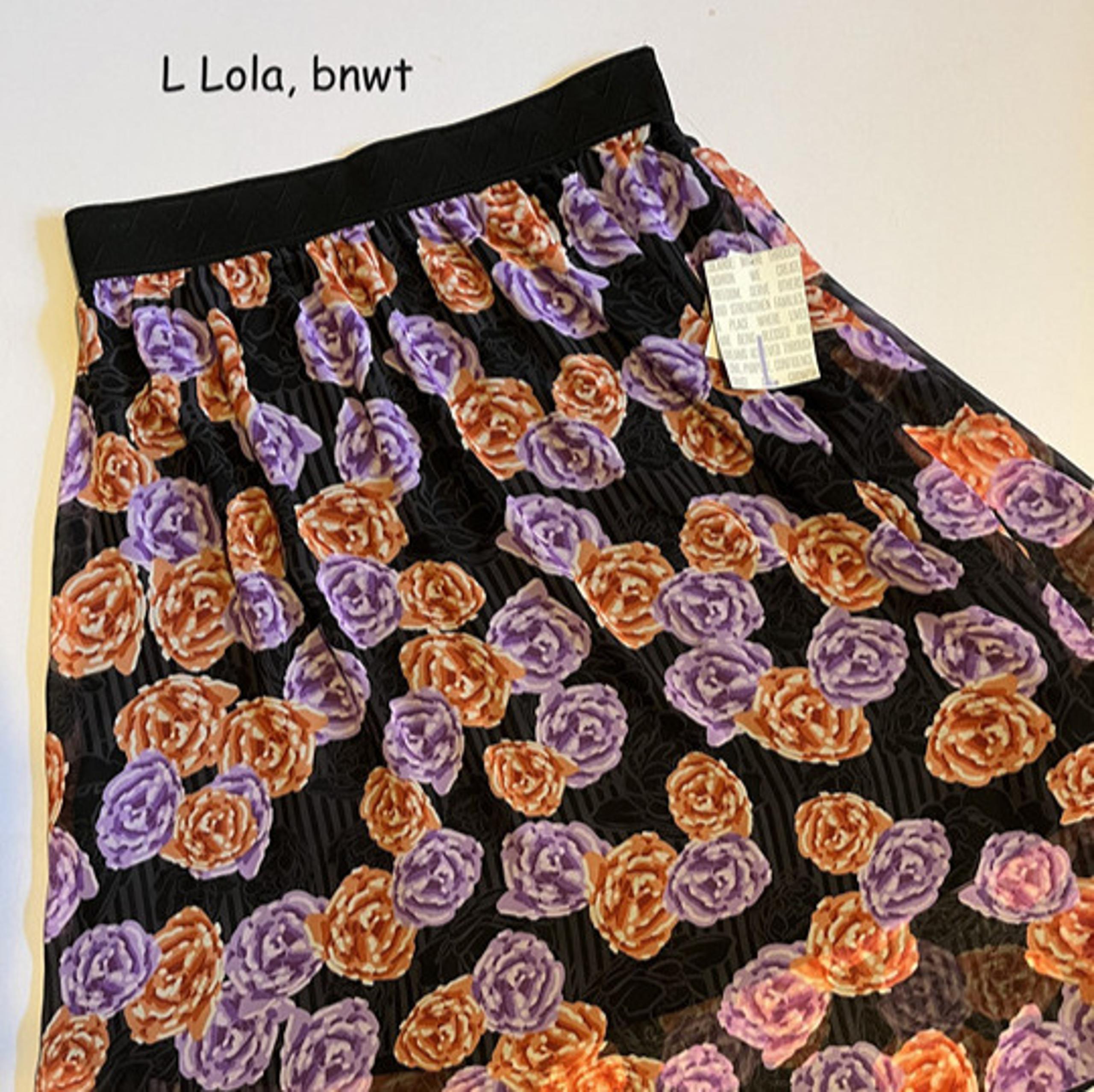 Large Lularoe Lola full skirt, black with orange and purple roses