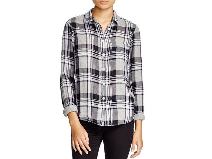Current Elliott 0 XS Anthropologie Gray Boy Plaid Boyfriend Button Down Shirt