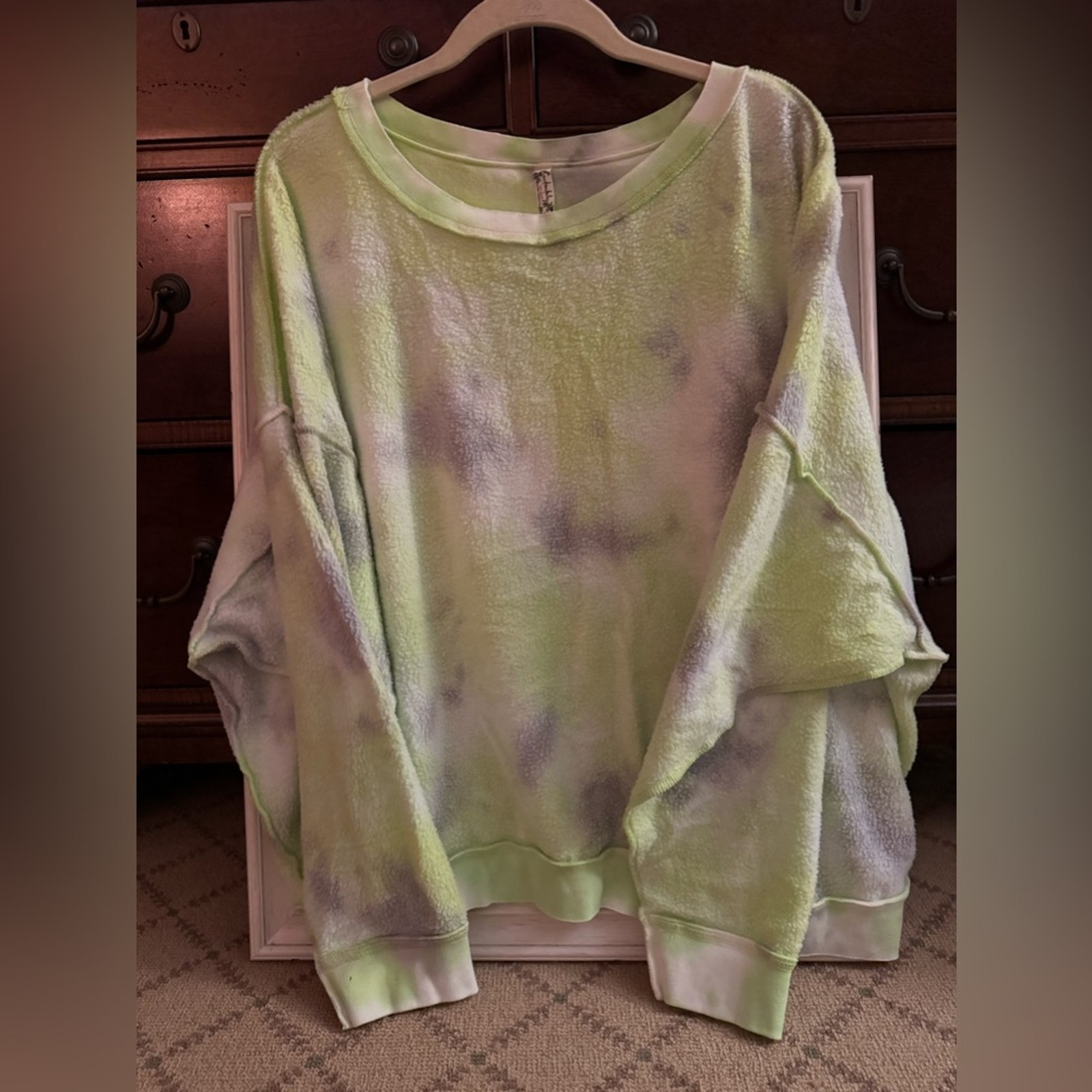 Free People green and purple tie dye inside out sweatshirt. M