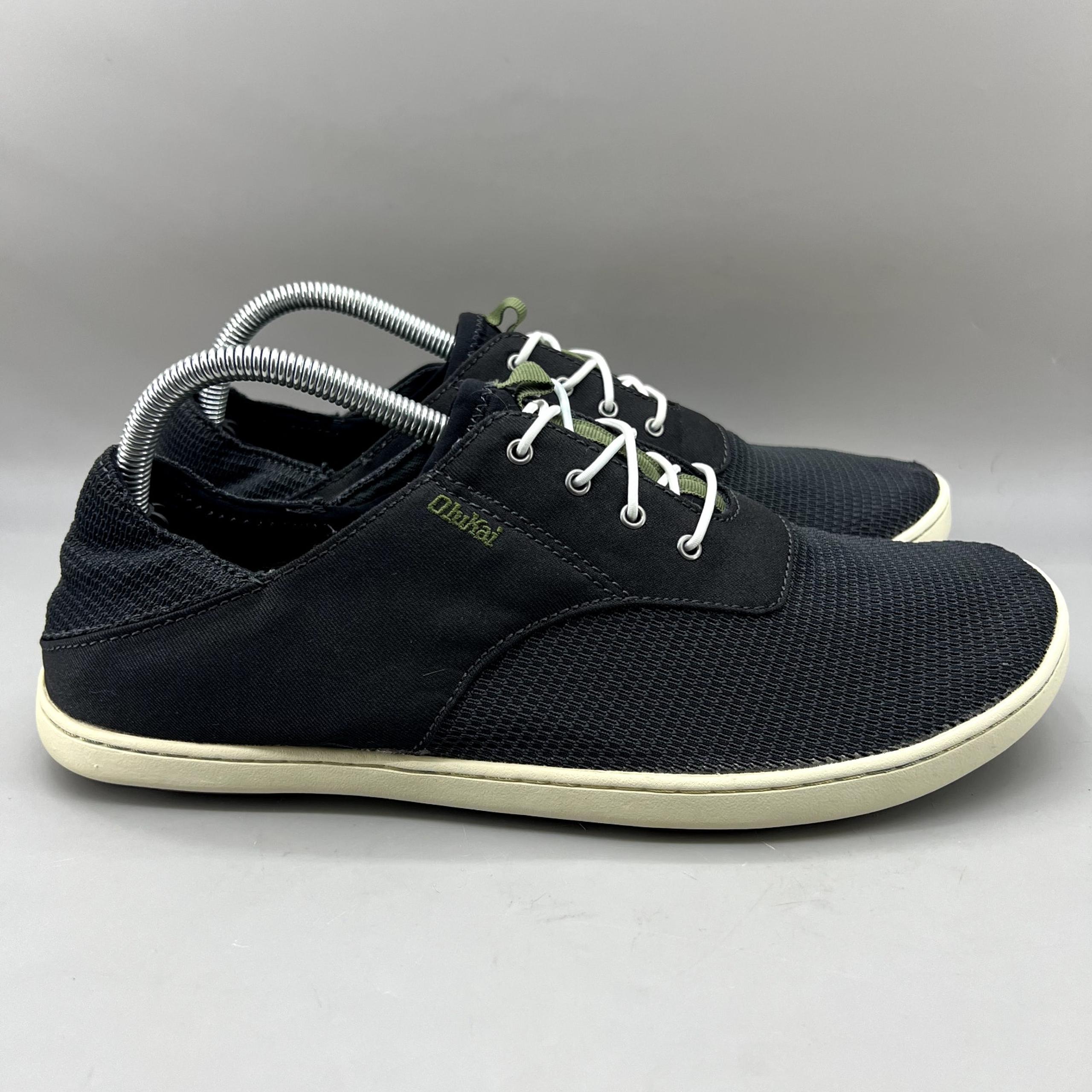 OluKai Nohea Moku No Tie Sneakers Men Size 10 Black Mesh Convertible Mules Shoes