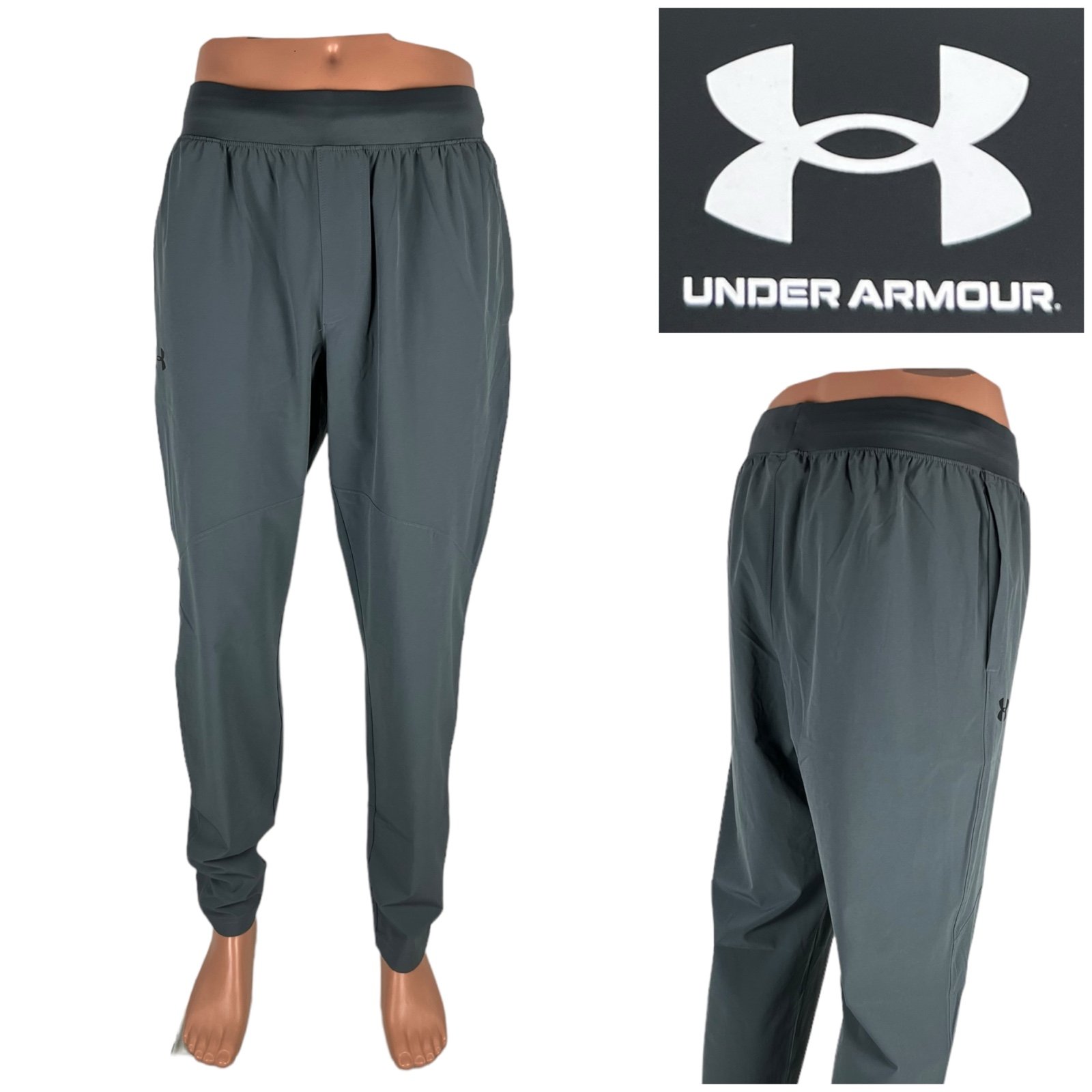 Under Armour Men Large Pants Stretch Woven Gray Fitted Polyester Stretch NWT 60