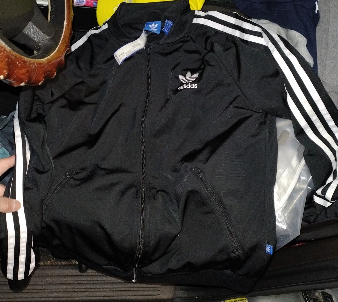 *NEW* *ADIDAS- BLACK/WHITE COLOR ZIP-UP TRACK JACKET* SIZE: MEDIUM*