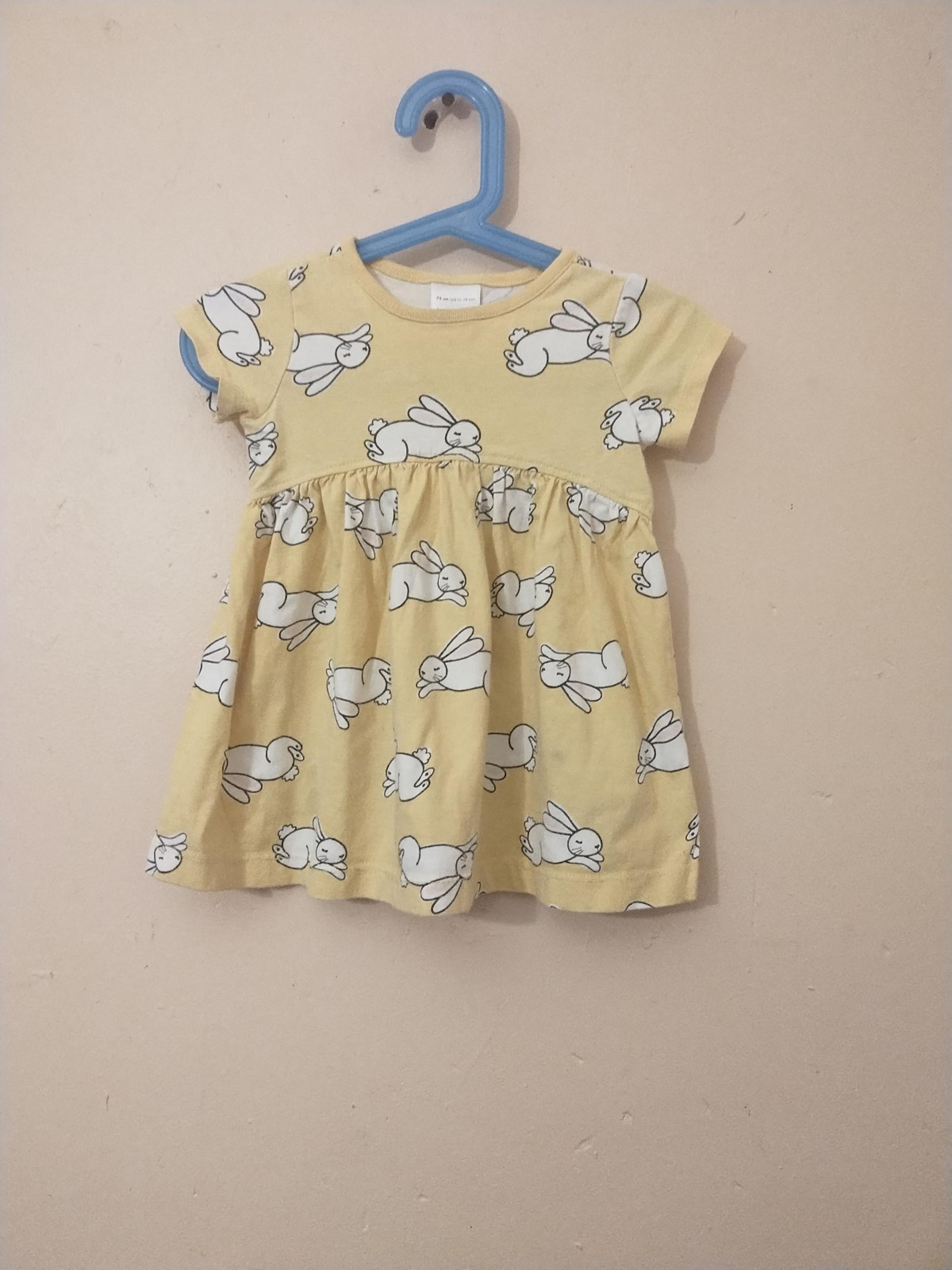 Hanna Anderson Bay Girl Bunny Babydoll Butter Yellow Dress Sizes 12-18 Months