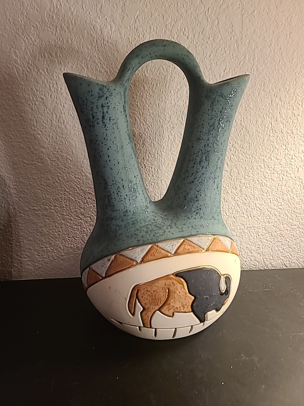 STUNNING VTG 1982 SIGNED Pueblo Folk Art 8 Wx13 H Wedding Vase.